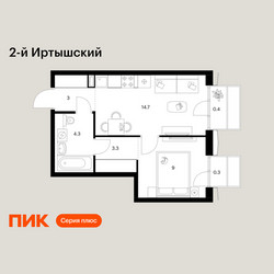 Планировка однокомнатной(квартира) площадью 35 квадратных метров в ЖК “ЖК 2-й Иртышский”