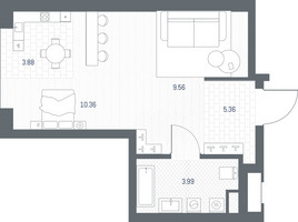 Планировка однокомнатной(квартира) площадью 33.17 квадратных метров в “ЖК TATE (Тэйт)”