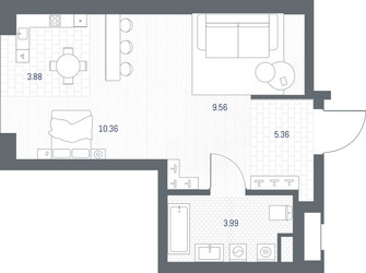 Планировка однокомнатной(квартира) площадью 33.17 квадратных метров в ЖК “ЖК TATE (Тэйт)”