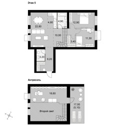 Планировка 4+ комнатной(квартира) площадью 106.2 квадратных метров в ЖК “Апрелевка Клаб”