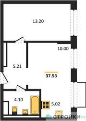 Планировка однокомнатной(квартира) площадью 37.53 квадратных метров в ЖК “ЖК Квартал Домашний”