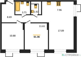 Планировка двухкомнатной(квартира) площадью 61.2 квадратных метров в “ЖК Новоград Павлино”