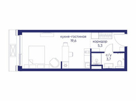 Планировка студии(квартира) площадью 28.62 квадратных метров в “ЖК Остров”