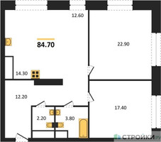 Планировка двухкомнатной(квартира) площадью 84.7 квадратных метров в “ЖК AFI Tower (Афи Тауэр)”