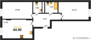 Планировка двухкомнатной(квартира) площадью 64.9 квадратных метров в “ЖК Переделкино Ближнее”