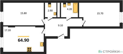 Планировка двухкомнатной(квартира) площадью 64.9 квадратных метров в ЖК “ЖК Переделкино Ближнее”