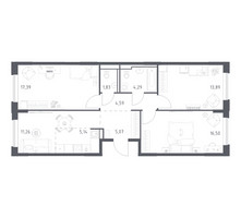 Планировка трехкомнатной(квартира) площадью 79.96 квадратных метров в “ЖК Прибрежный Парк”