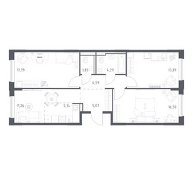 Планировка трехкомнатной(квартира) площадью 79.96 квадратных метров в ЖК “ЖК Прибрежный Парк”