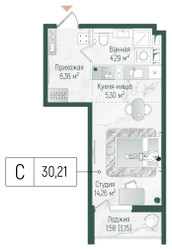 Планировка студии(квартира) площадью 31.79 квадратных метров в ЖК “ЖК Рига Хиллс”