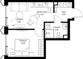 Планировка однокомнатной(квартира) площадью 35.2 квадратных метров в “ЖК СЕТ”