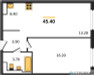 Планировка однокомнатной(квартира) площадью 45.4 квадратных метров в “ЖК Заречье Парк”