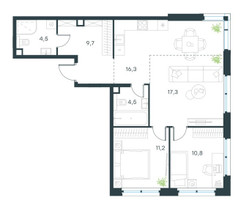 Планировка трехкомнатной(квартира) площадью 74.3 квадратных метров в “ЖК Level Селигерская”