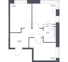 Планировка двухкомнатной(квартира) площадью 42.4 квадратных метров в “ЖК Цветочные Поляны”