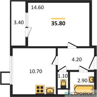 Планировка однокомнатной(квартира) площадью 35.8 квадратных метров в “ЖК Первый Лермонтовский”