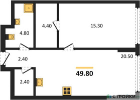 Планировка однокомнатной(квартира) площадью 49.8 квадратных метров в “ЖК А22”