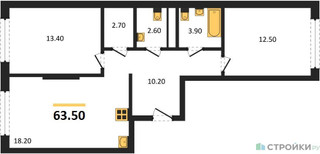 Планировка двухкомнатной(квартира) площадью 63.5 квадратных метров в “ЖК Переделкино Ближнее”