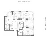 Планировка 4+ комнатной(квартира) площадью 107.1 квадратных метров в “ЖК СТОУН Блик”