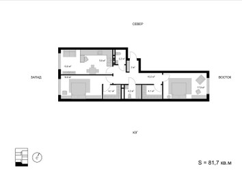 Планировка трехкомнатной(квартира) площадью 81.7 квадратных метров в ЖК “ЖК Мытищи Сити”