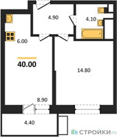 Планировка однокомнатной(квартира) площадью 40 квадратных метров в “ЖК Союзный”