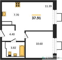 Планировка однокомнатной(квартира) площадью 37.91 квадратных метров в “ЖК Томилино Парк”