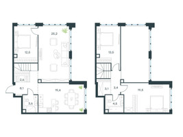 Планировка 4+ комнатной(квартира) площадью 115.4 квадратных метров в “ЖК Левел Южнопортовая”