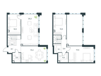 Планировка 4+ комнатной(квартира) площадью 115.4 квадратных метров в ЖК “ЖК Левел Южнопортовая”