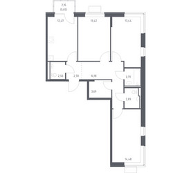 Планировка трехкомнатной(квартира) площадью 79.15 квадратных метров в ЖК “ЖК Подольские кварталы”