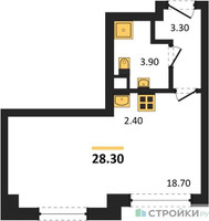 Планировка студии(квартира) площадью 28.3 квадратных метров в “ЖК Новая Щербинка”