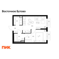 Планировка однокомнатной(квартира) площадью 35.1 квадратных метров в “ЖК Восточное Бутово”