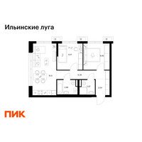 Планировка двухкомнатной(квартира) площадью 51.47 квадратных метров в “ЖК Ильинские луга”