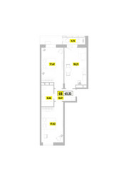 Планировка трехкомнатной(квартира) площадью 65.53 квадратных метров в ЖК “ЖК Радость (Радумля Парк)”