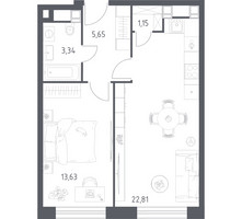 Планировка однокомнатной(апартаменты) площадью 46.58 квадратных метров в “ЖК Пятницкое 58 (Перец)”