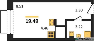 Планировка студии(квартира) площадью 19.49 квадратных метров в “ЖК Новоград Павлино”