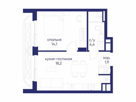 Планировка однокомнатной(квартира) площадью 38.62 квадратных метров в “ЖК Остров”