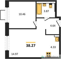 Планировка однокомнатной(квартира) площадью 38.27 квадратных метров в “ЖК Подольские кварталы”