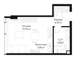 Планировка студии(квартира) площадью 33.8 квадратных метров в “ЖК Слава”