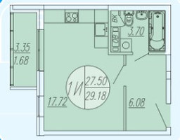 Планировка студии(квартира) площадью 29.18 квадратных метров в “ЖК Шолохово”