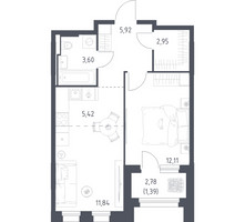 Планировка однокомнатной(квартира) площадью 43.23 квадратных метров в “ЖК Заречье Парк”