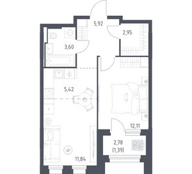 Планировка однокомнатной(квартира) площадью 43.23 квадратных метров в ЖК “ЖК Заречье Парк”