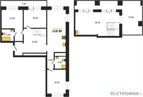 Планировка трехкомнатной(квартира) площадью 118.9 квадратных метров в “ЖК Квартал Метроном”