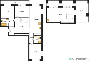 Планировка трехкомнатной(квартира) площадью 118.9 квадратных метров в ЖК “ЖК Квартал Метроном”