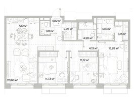 Планировка трехкомнатной(квартира) площадью 91.86 квадратных метров в “Архитектурный проект Мыс”