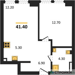 Планировка однокомнатной(квартира) площадью 41.4 квадратных метров в ЖК “ЖК АУРА”