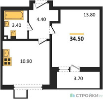 Планировка однокомнатной(квартира) площадью 34.5 квадратных метров в “ЖК 1-й Ленинградский (Первый Ленинградский)”