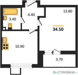 Планировка однокомнатной(квартира) площадью 34.5 квадратных метров в ЖК “ЖК 1-й Ленинградский (Первый Ленинградский)”