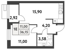Планировка однокомнатной(квартира) площадью 35.5 квадратных метров в “ЖК Smart Garden (Смарт Гарден)”