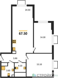 Планировка двухкомнатной(квартира) площадью 67.6 квадратных метров в ЖК “ЖК Парксайд”