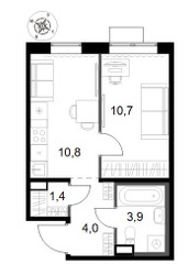 Планировка однокомнатной(квартира) площадью 30.8 квадратных метров в ЖК “ЖК 1-й Саларьевский (Первый Саларьевский)”