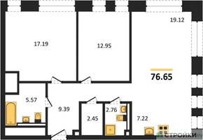 Планировка двухкомнатной(квартира) площадью 78 квадратных метров в “ЖК GloraX Premium Белорусская (Глоракс Премиум)”