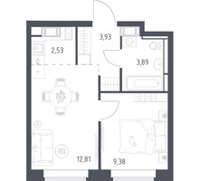 Планировка однокомнатной(квартира) площадью 32.54 квадратных метров в “ЖК Большое Путилково”